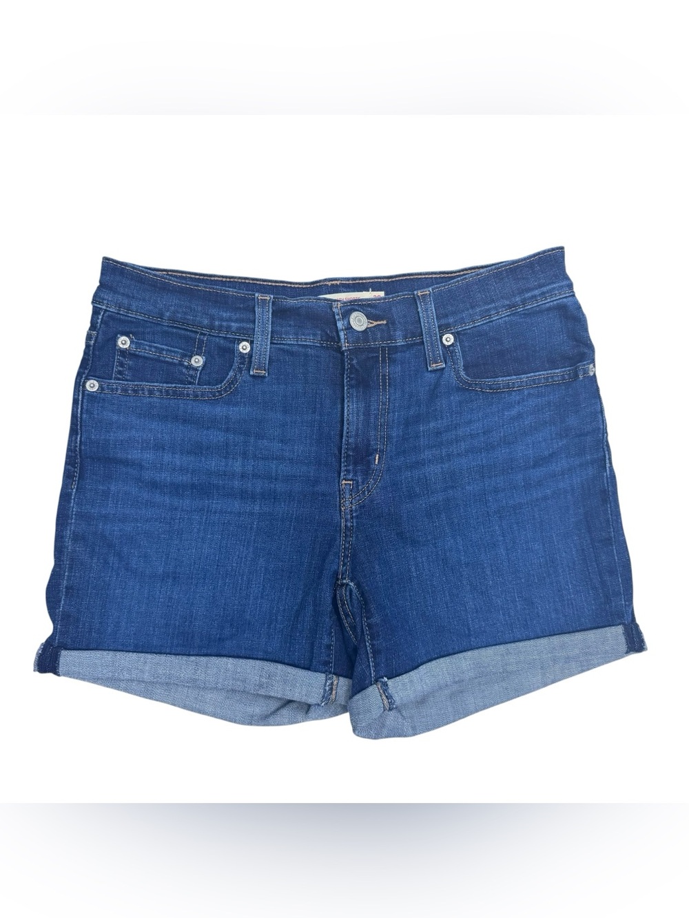 Levi’s Mid Length Denim Shorts Women’s 28 Cuffed Dark Wash Stretch Jean Shorts